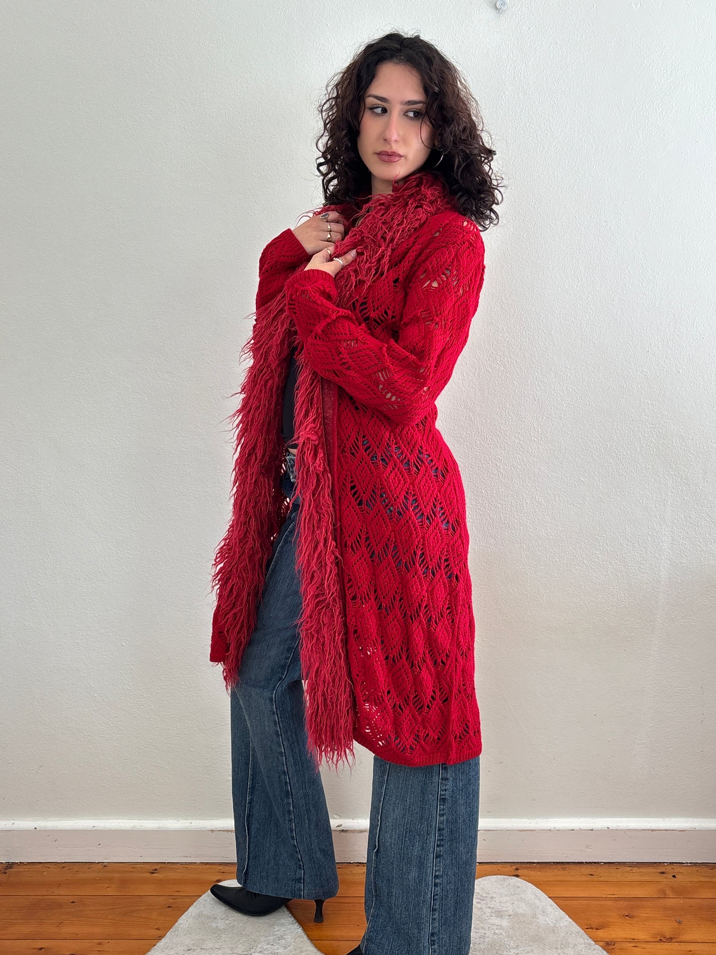 Red wool knit cardigan - S/M