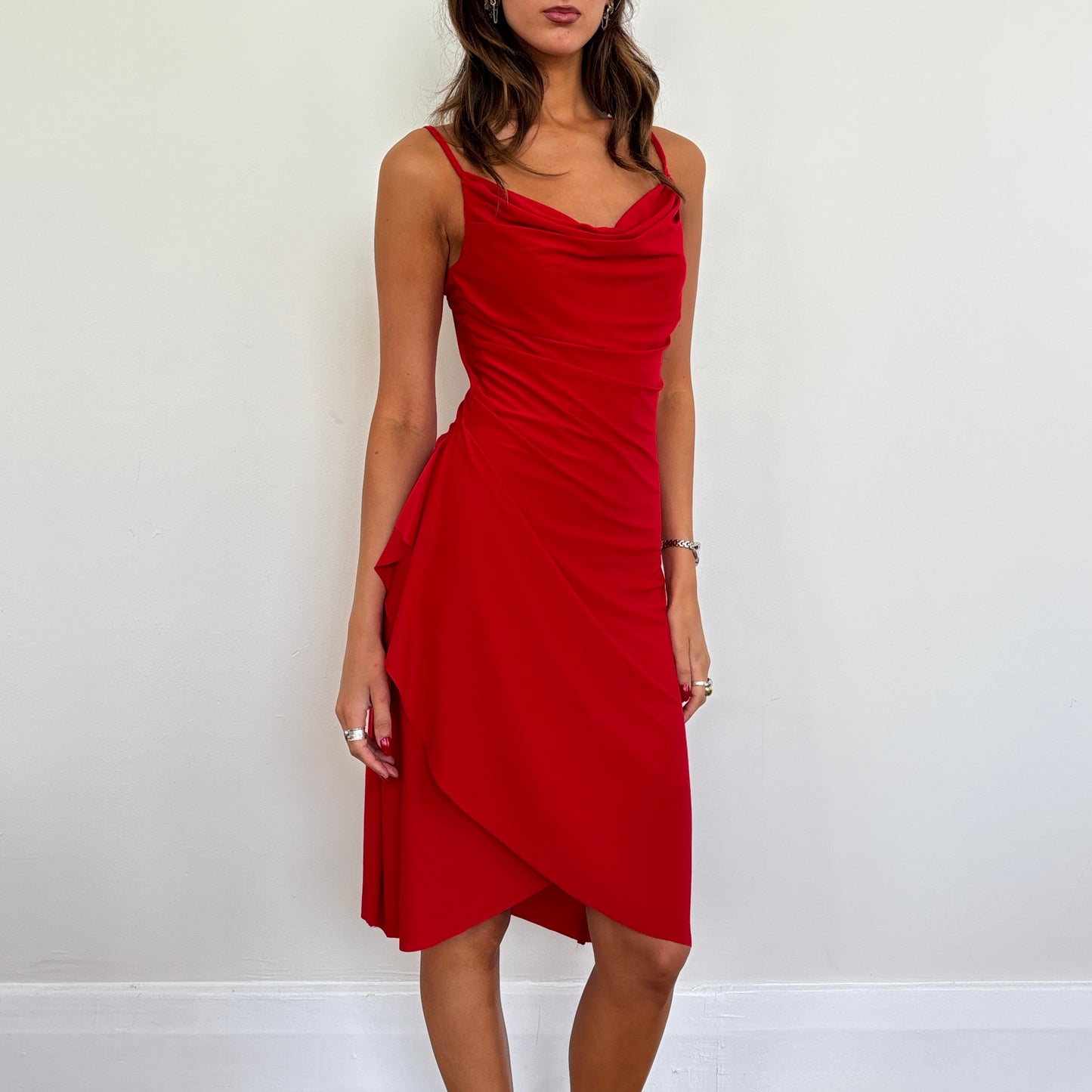 French red ruffle dress - S