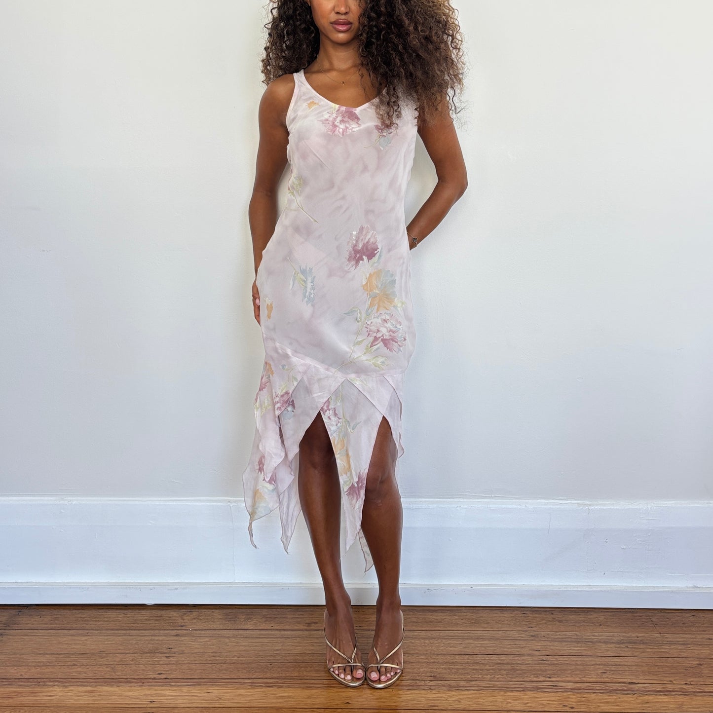 Italian floral asymmetric dress - S/M