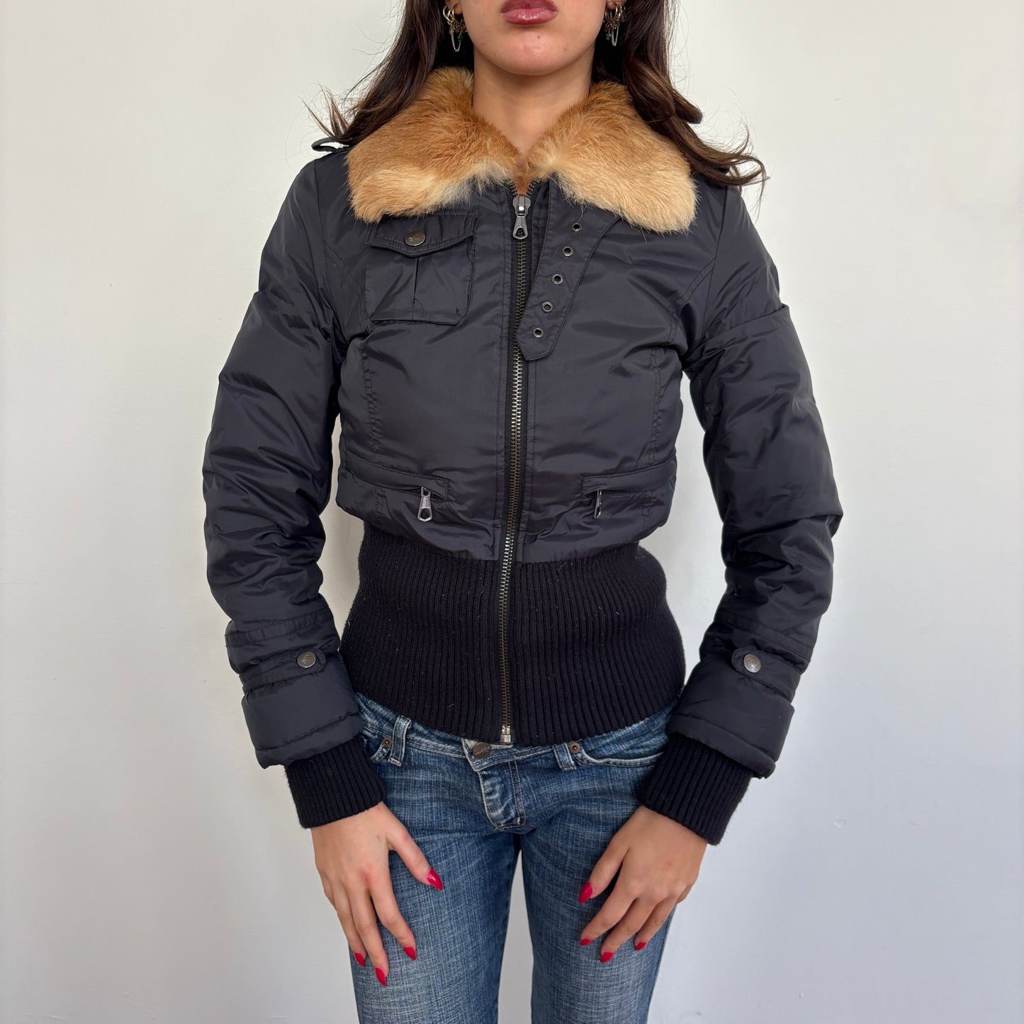 Fur collar bomber jacket - XS/S