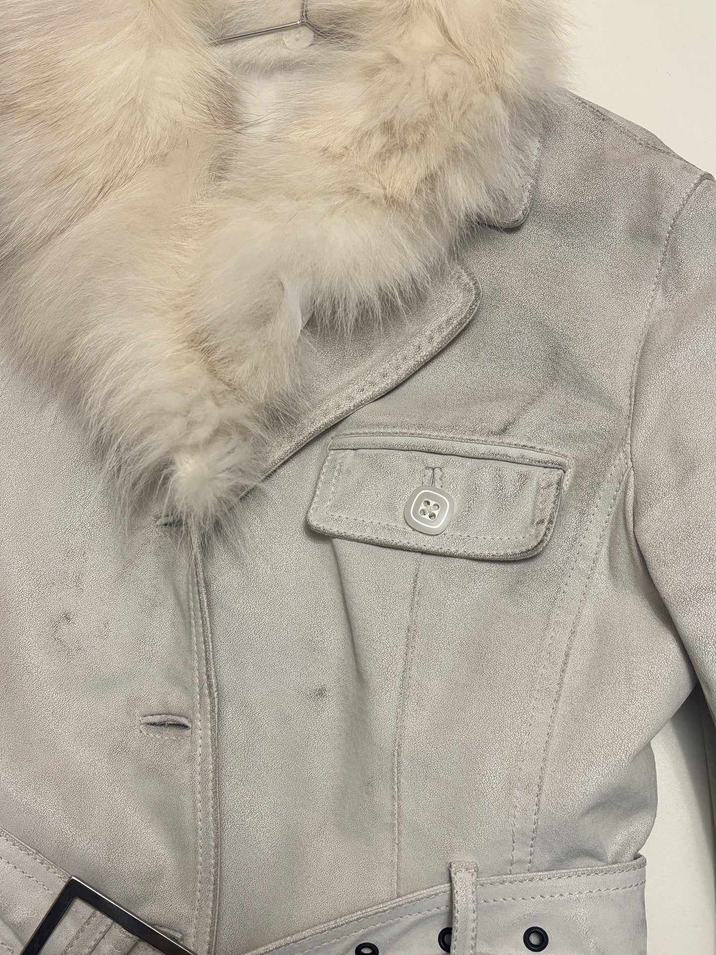 Italian leather jacket fur collar - M
