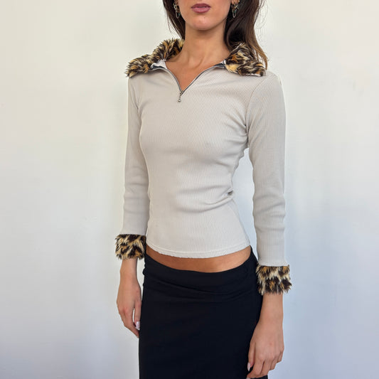 Leopard detail zip top - XS/S