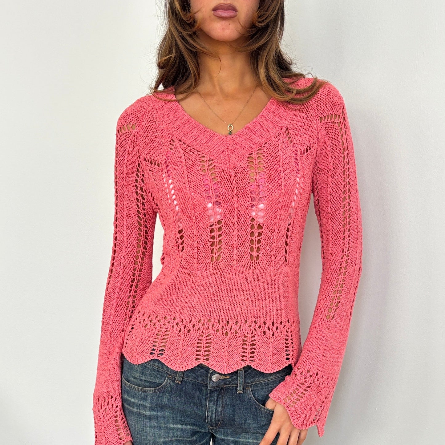 Italian coral crochet jumper - S/M