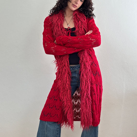 Red wool knit cardigan - S/M