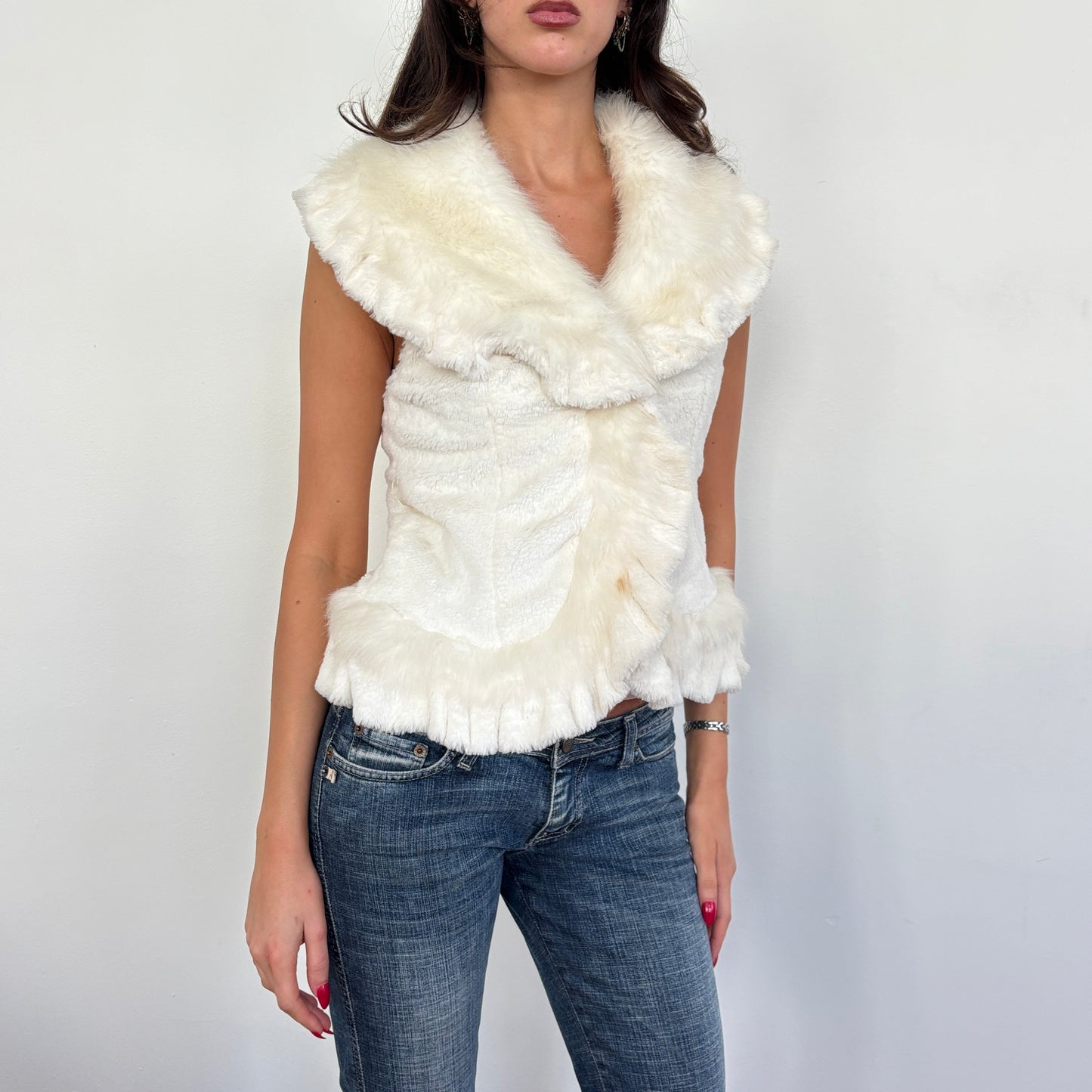 Cream faux fur vest - S