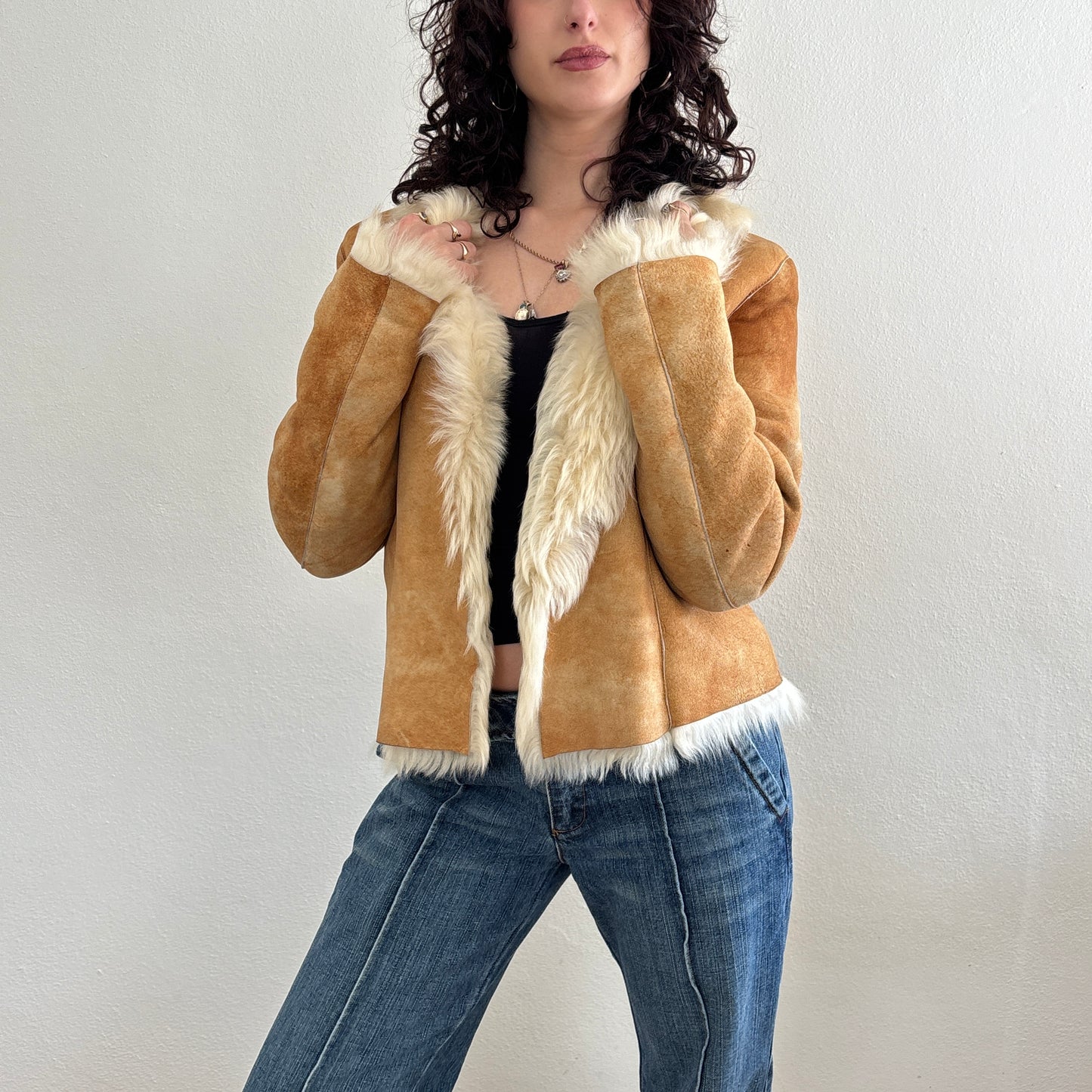 Beige shearling coat - S