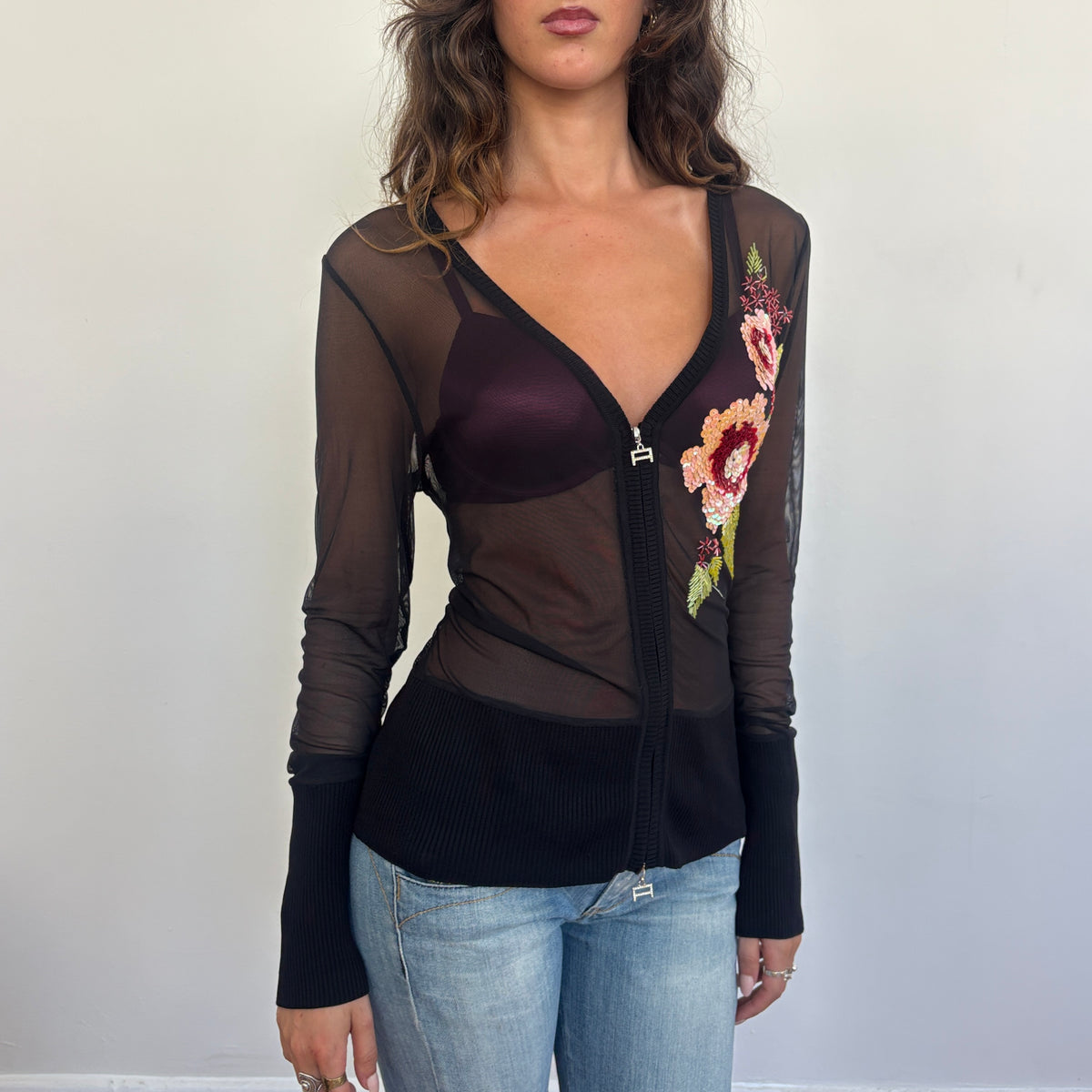 Italian sequin mesh zip up - M/L