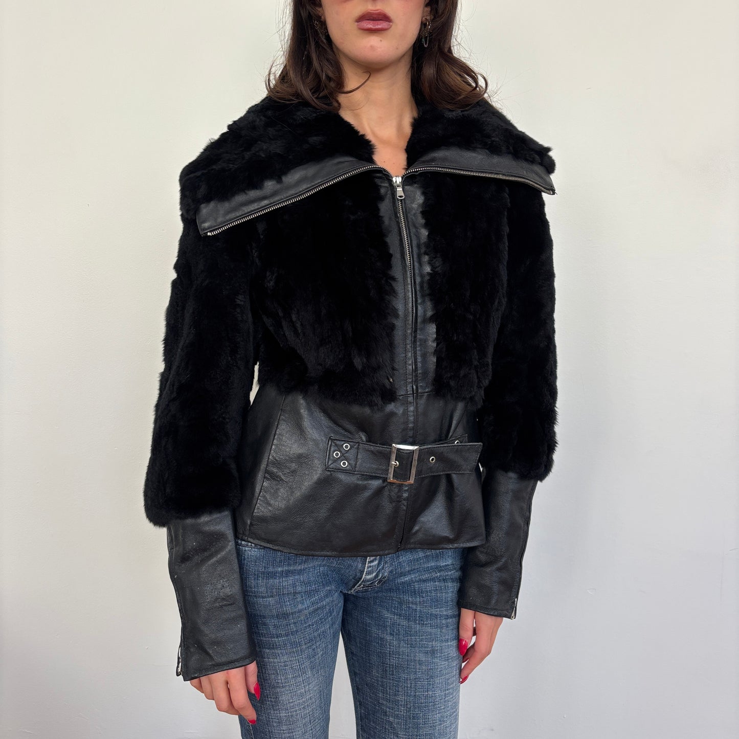 Italian leather and fur jacket - M