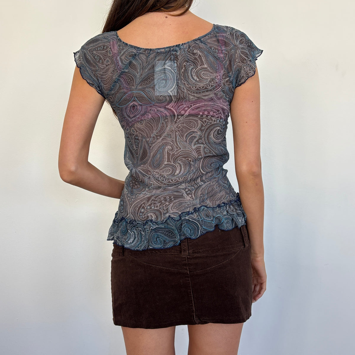 Silk paisley top - M