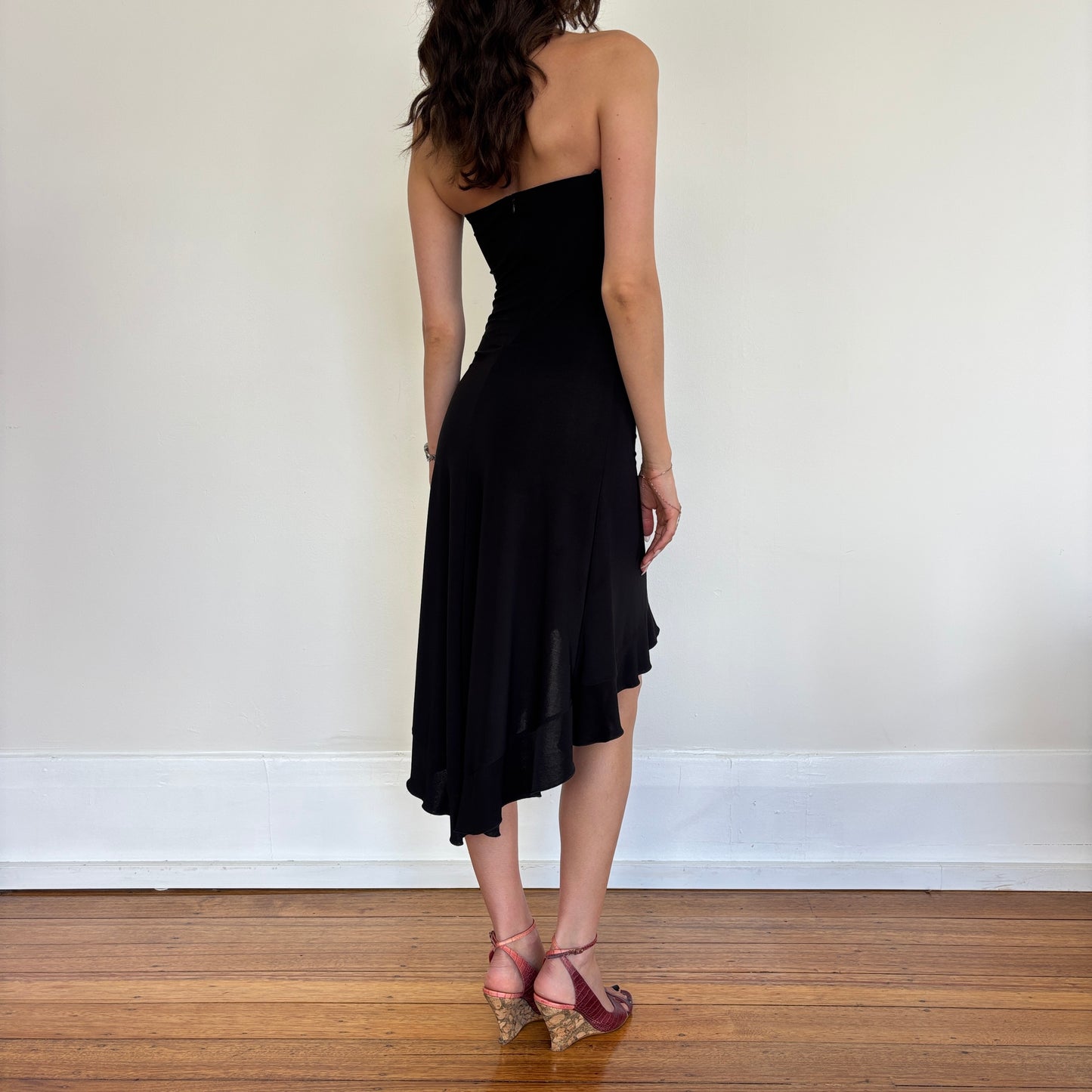 Italian black ruffle midi dress - XS