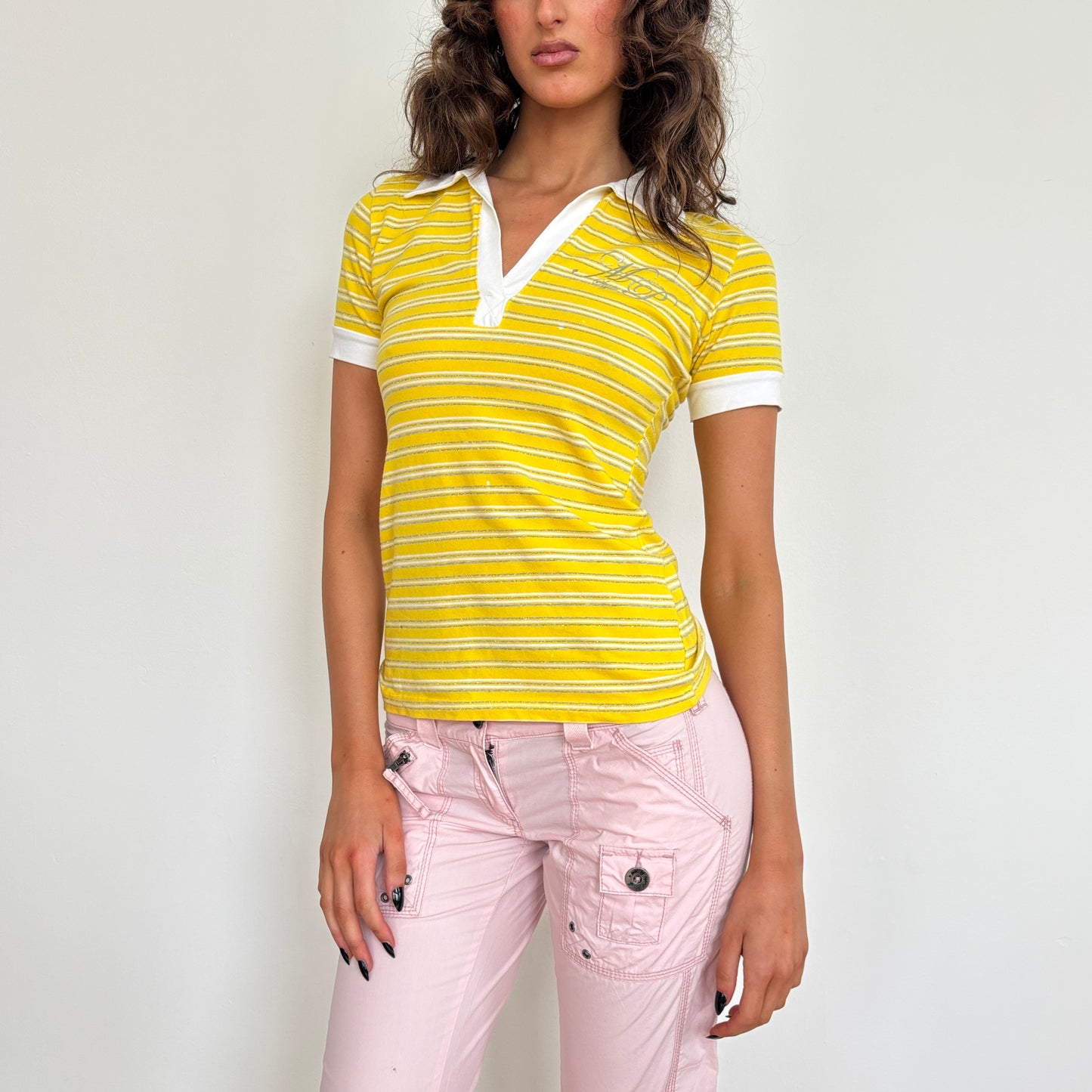 Italian yellow striped polo - S