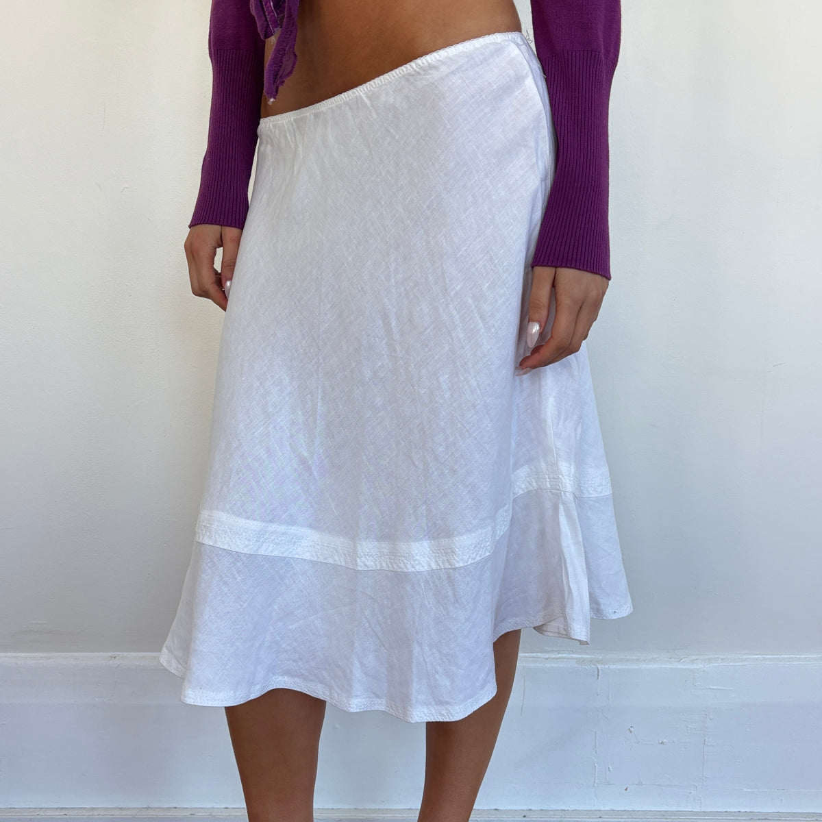 White linen midi skirt - S