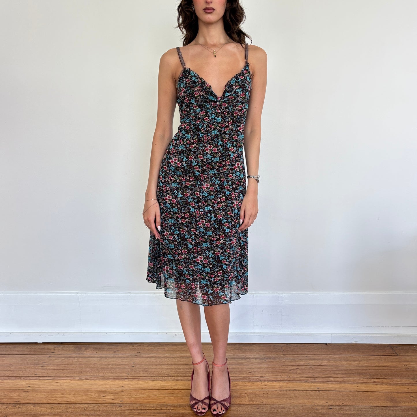 Floral mesh midi dress - M/L