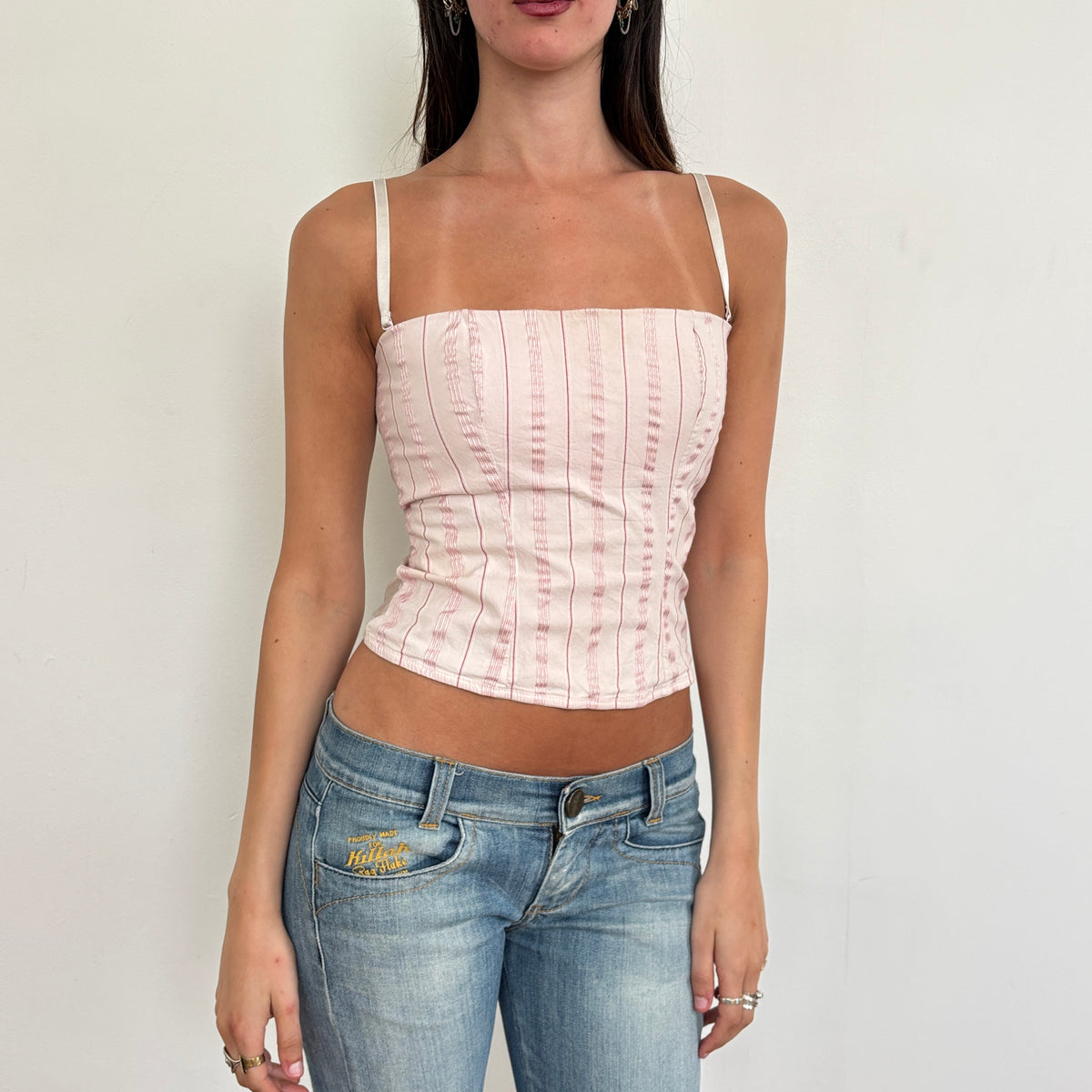 Striped pink corset top - S
