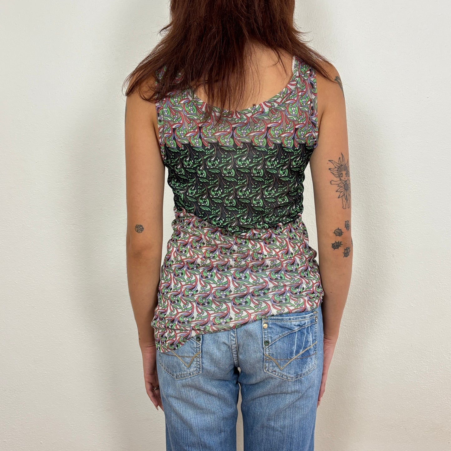 Italian graphic mesh top - M