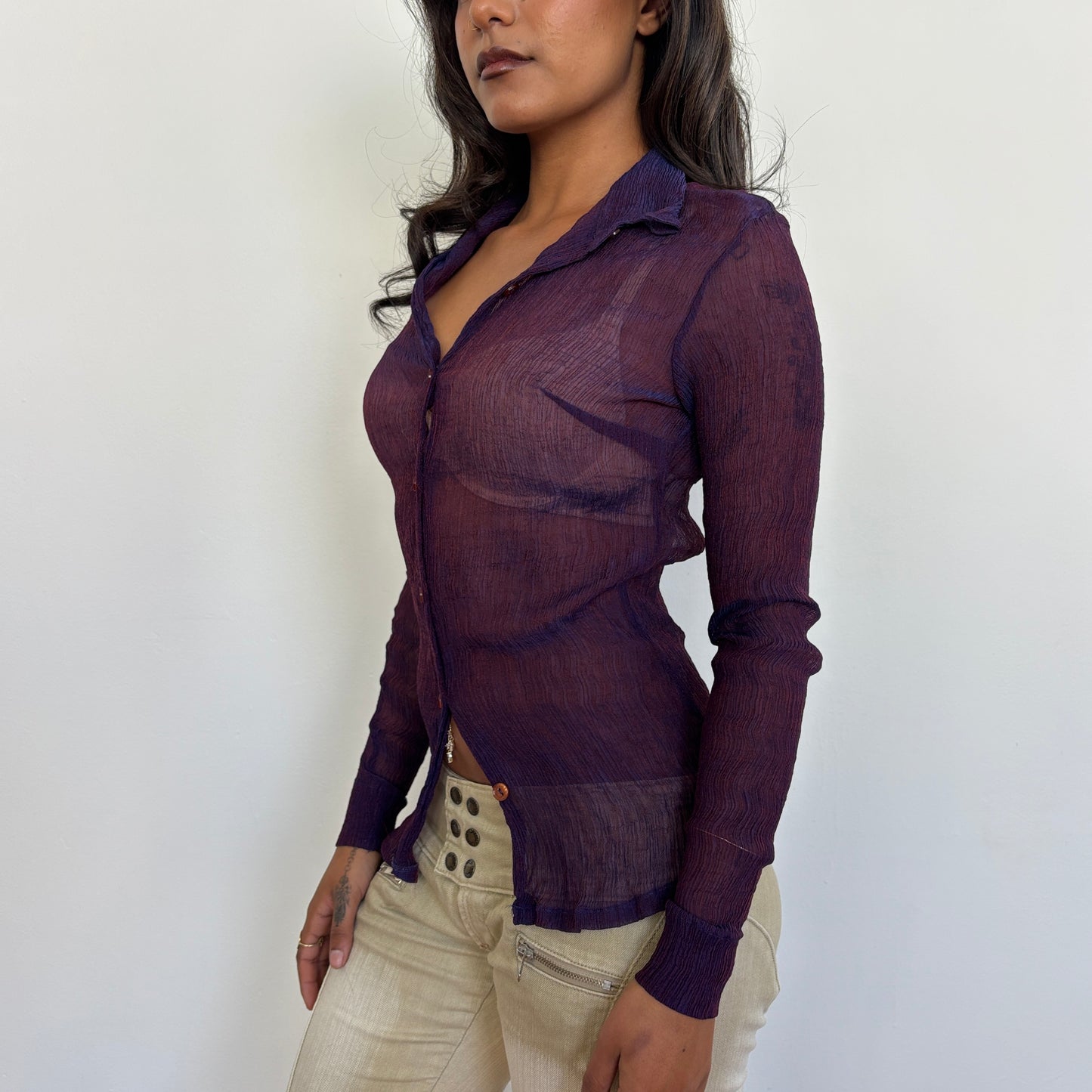 Italian purple sheer shirt - S