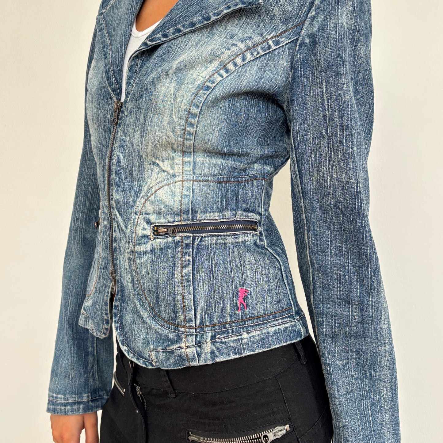 Denim double zip jacket - S