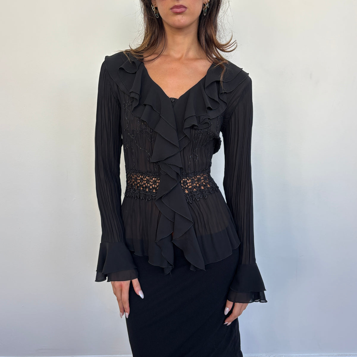 Silk ruffle top - S/M