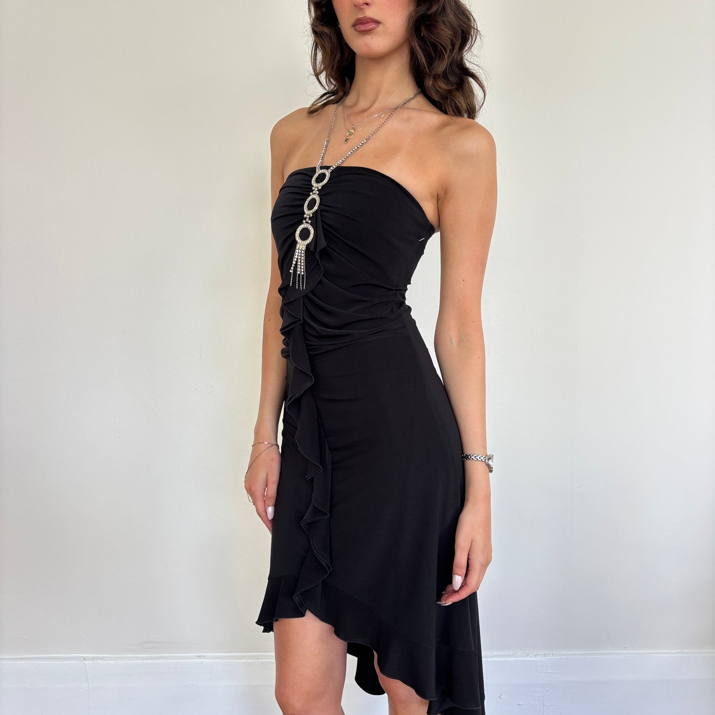 Italian black ruffle midi dress - XS