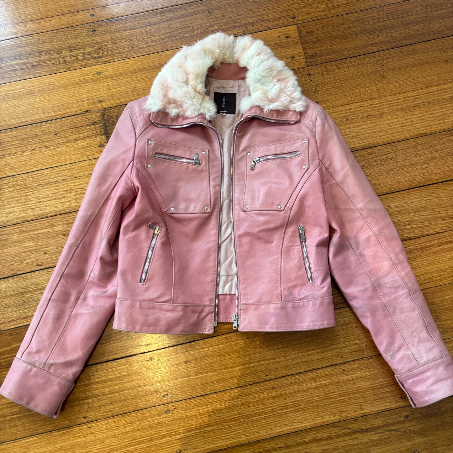 Italian pink leather jacket - S/M