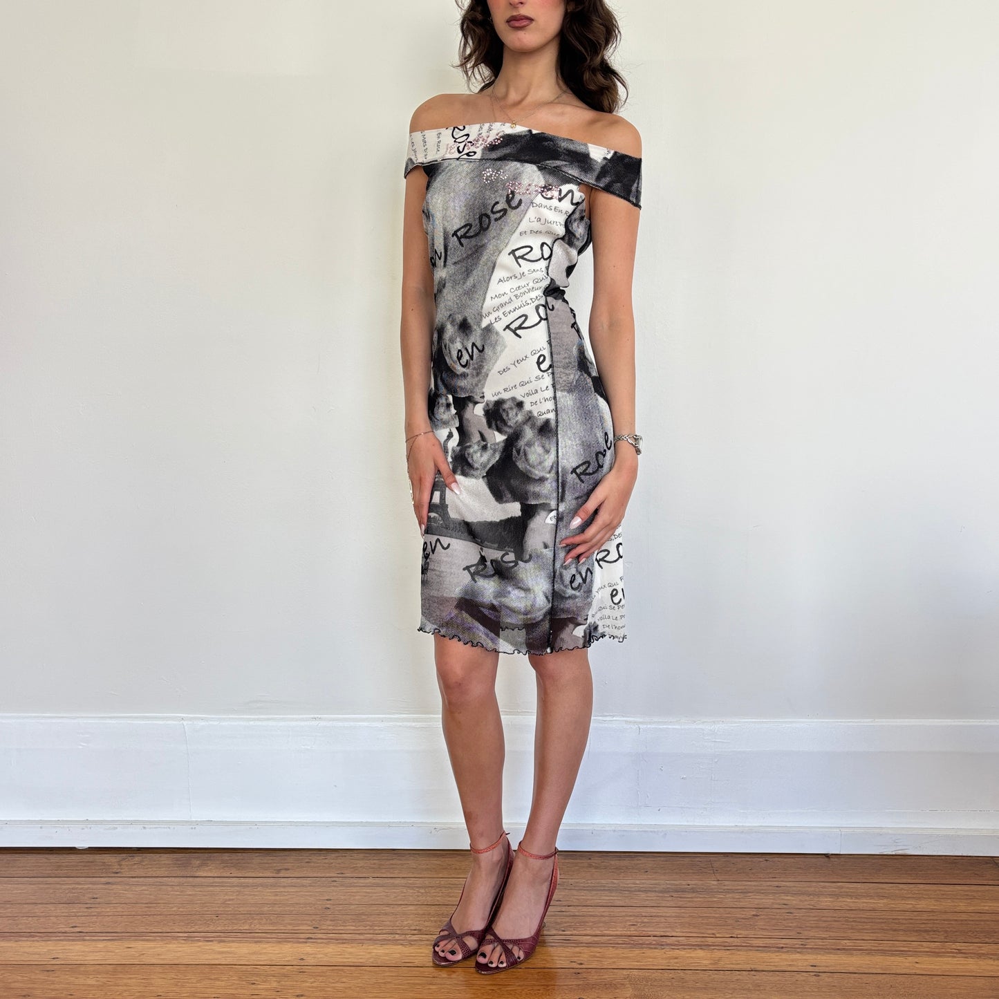 Italian graphic mesh midi dress - S/M