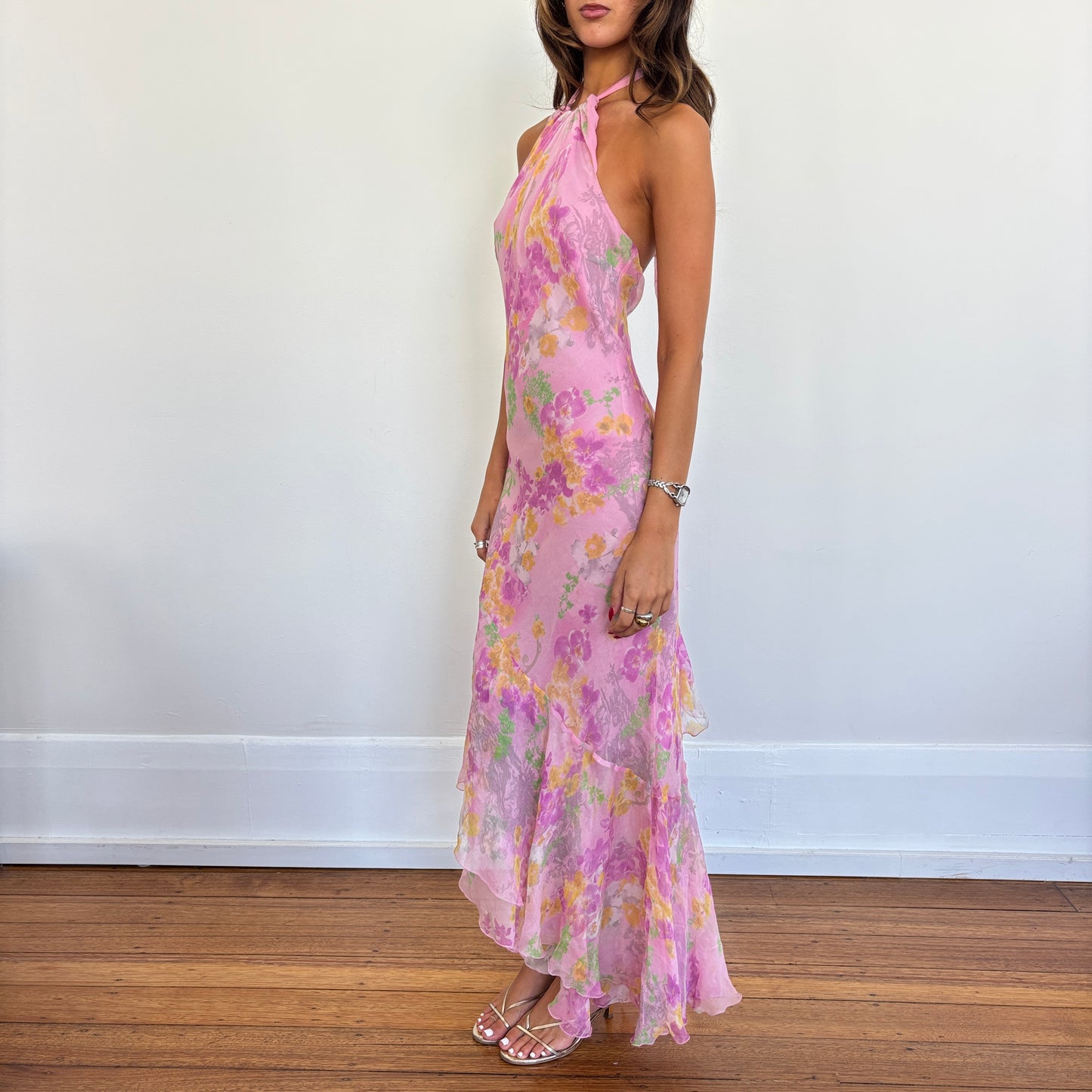 Italian silk floral gown - S