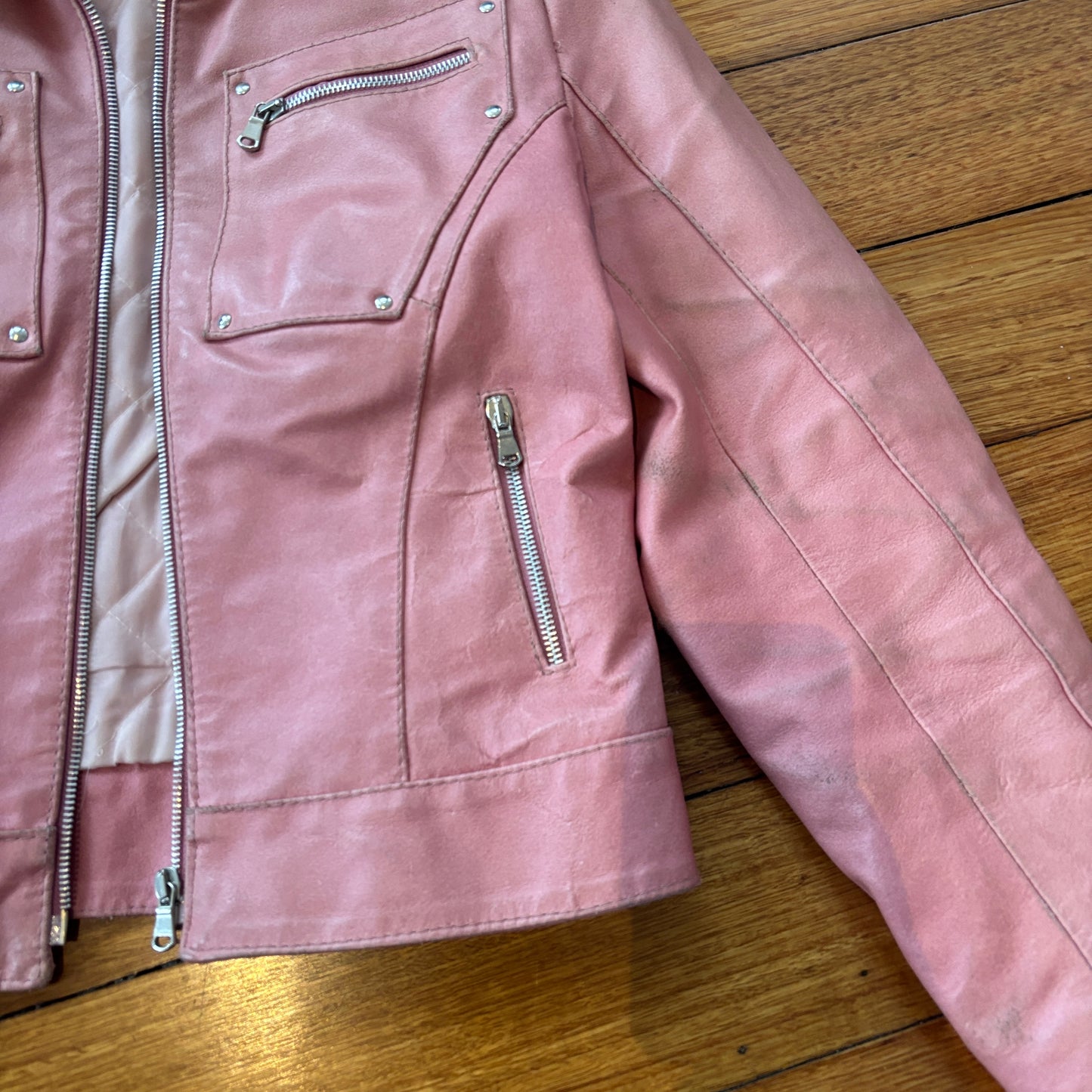 Italian pink leather jacket - S/M