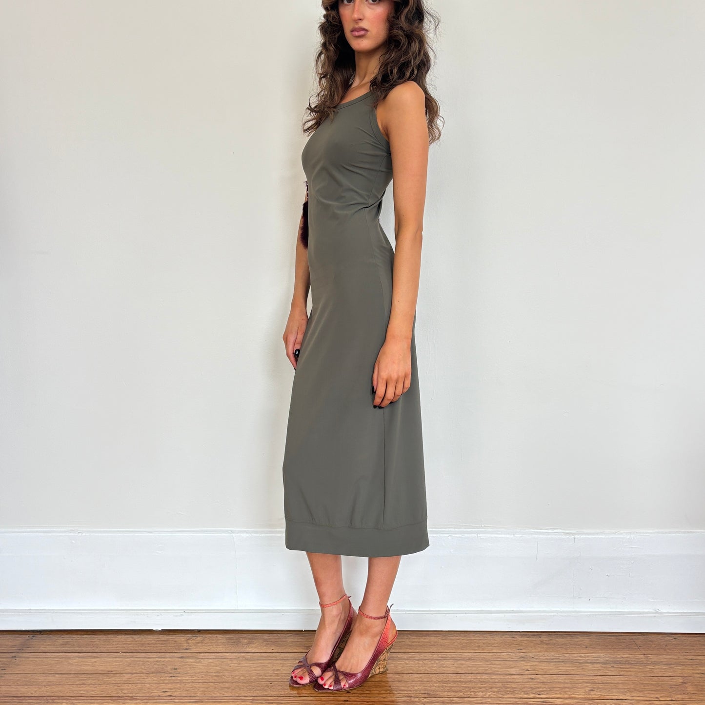 Italian khaki maxi dress - S
