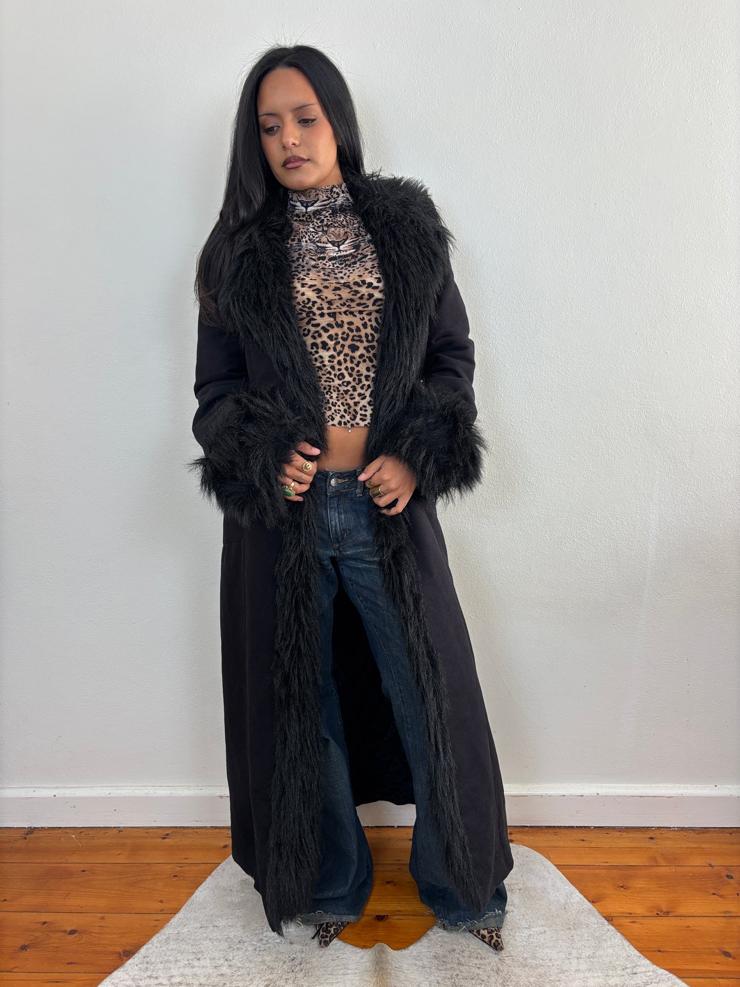 'Motivi' black afghan coat - S/M