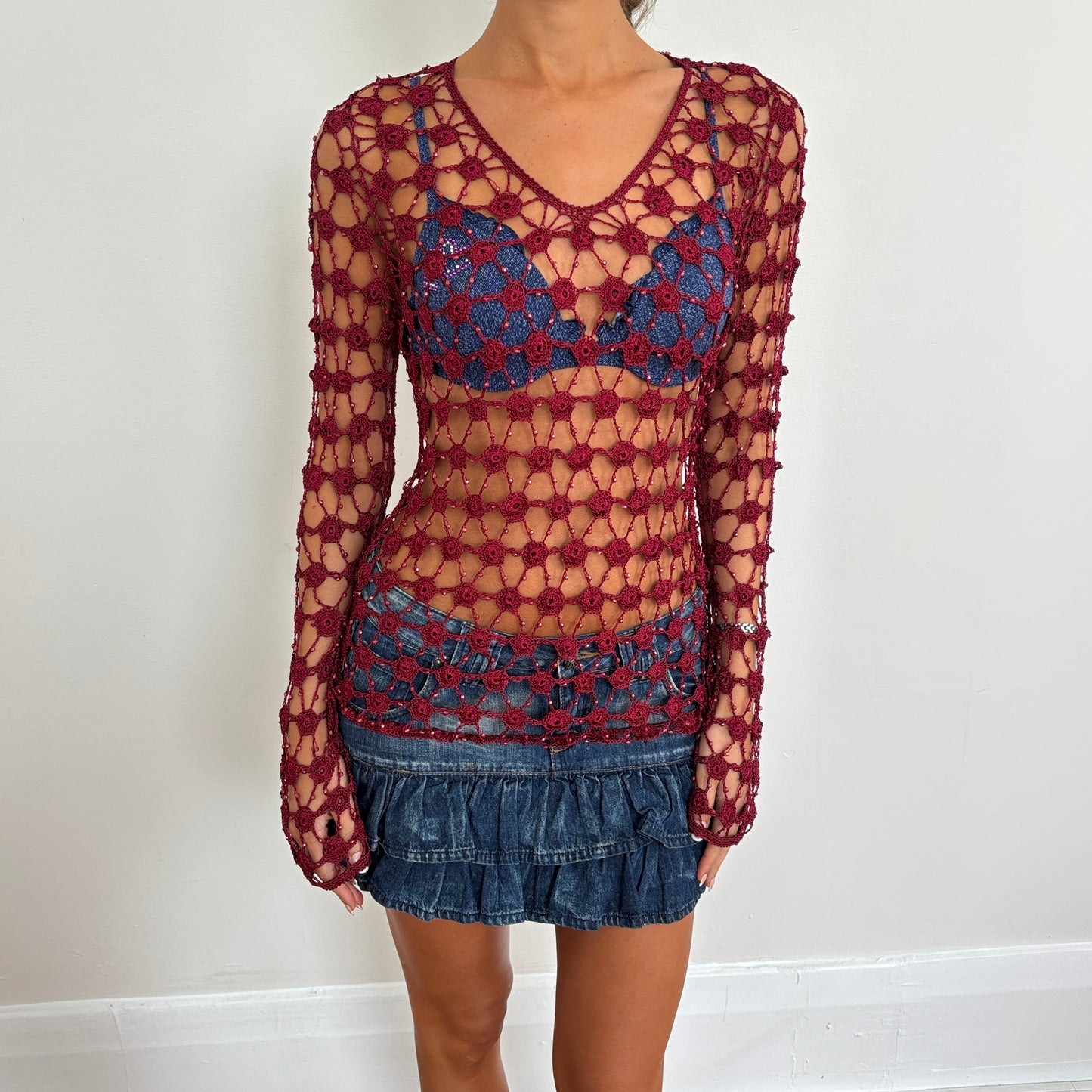 Red beaded cover up - S/M