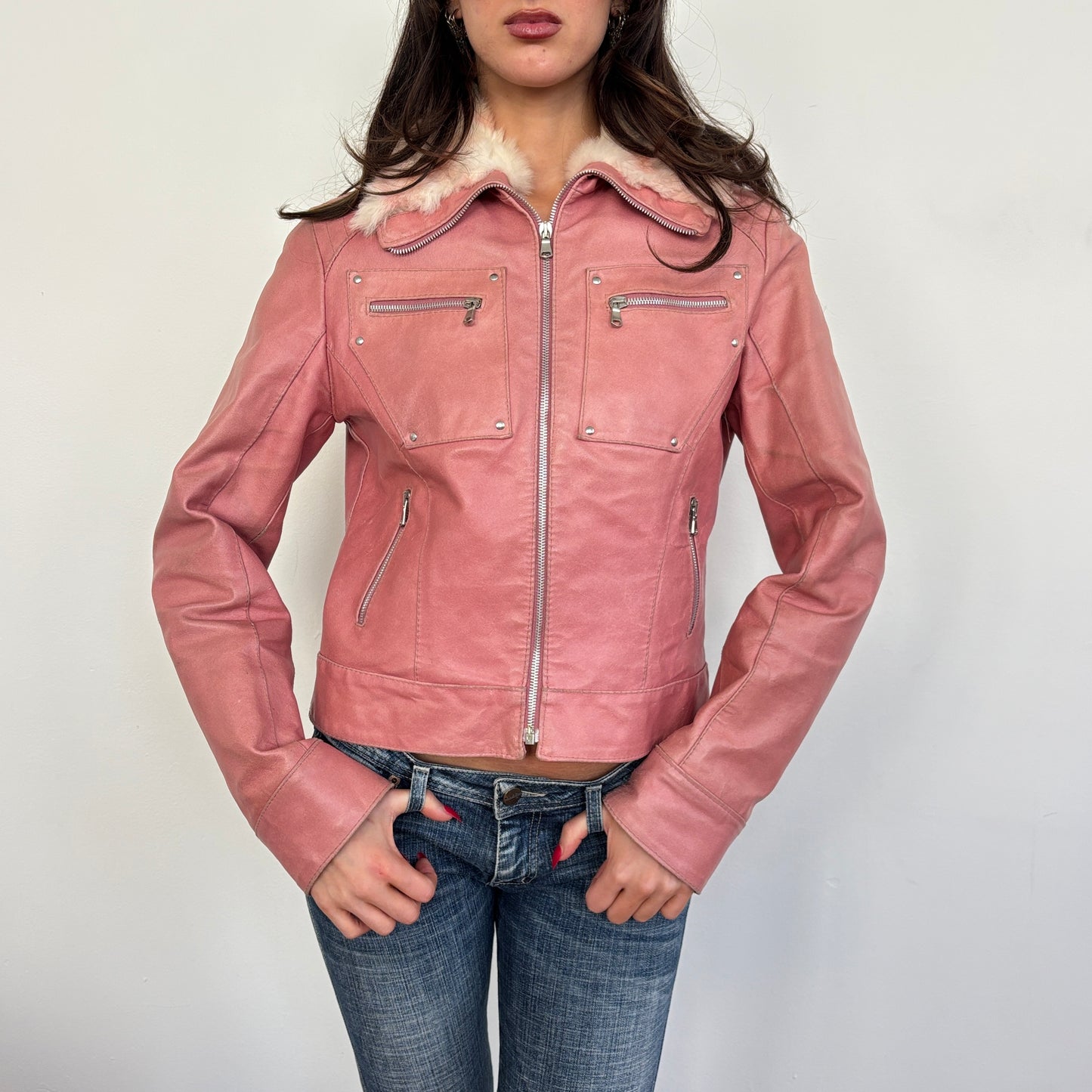 Italian pink leather jacket - S/M