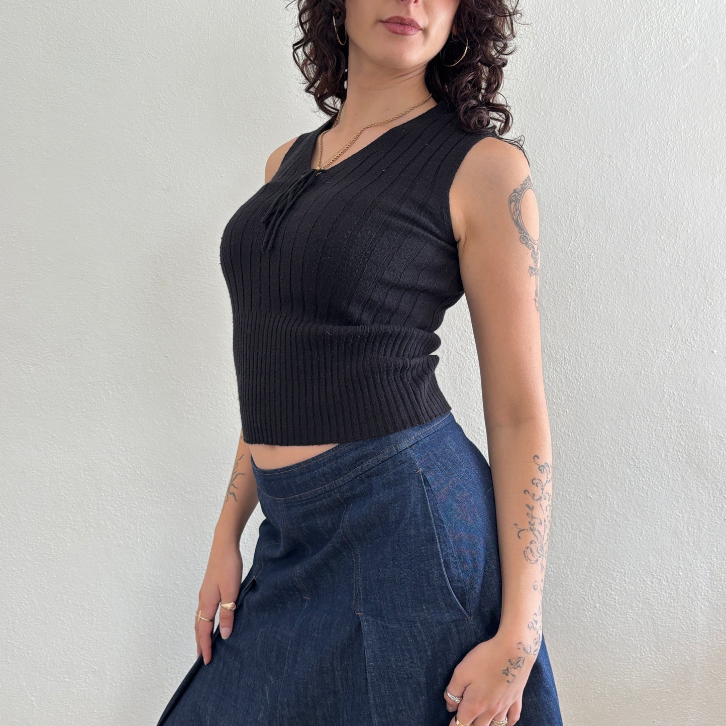 Wool knit black top - S