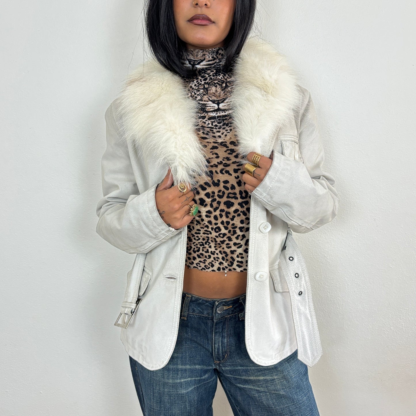 Italian leather jacket fur collar - M